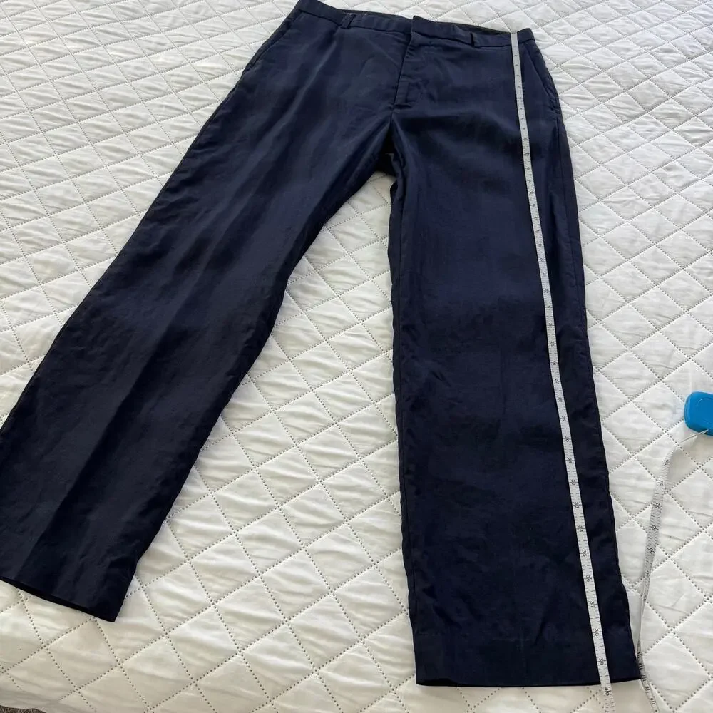J.Crew 100% Linen Trousers Mens 32x34 Navy Straight Leg Summer Lightweight Pants